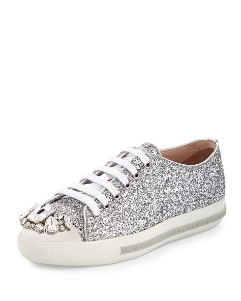 miu miu perforated glitter sneakers|miu Mi u sneakers.